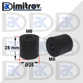 Антивибрационен тампон М 6 / М 8 х Ø25 х 25 mm